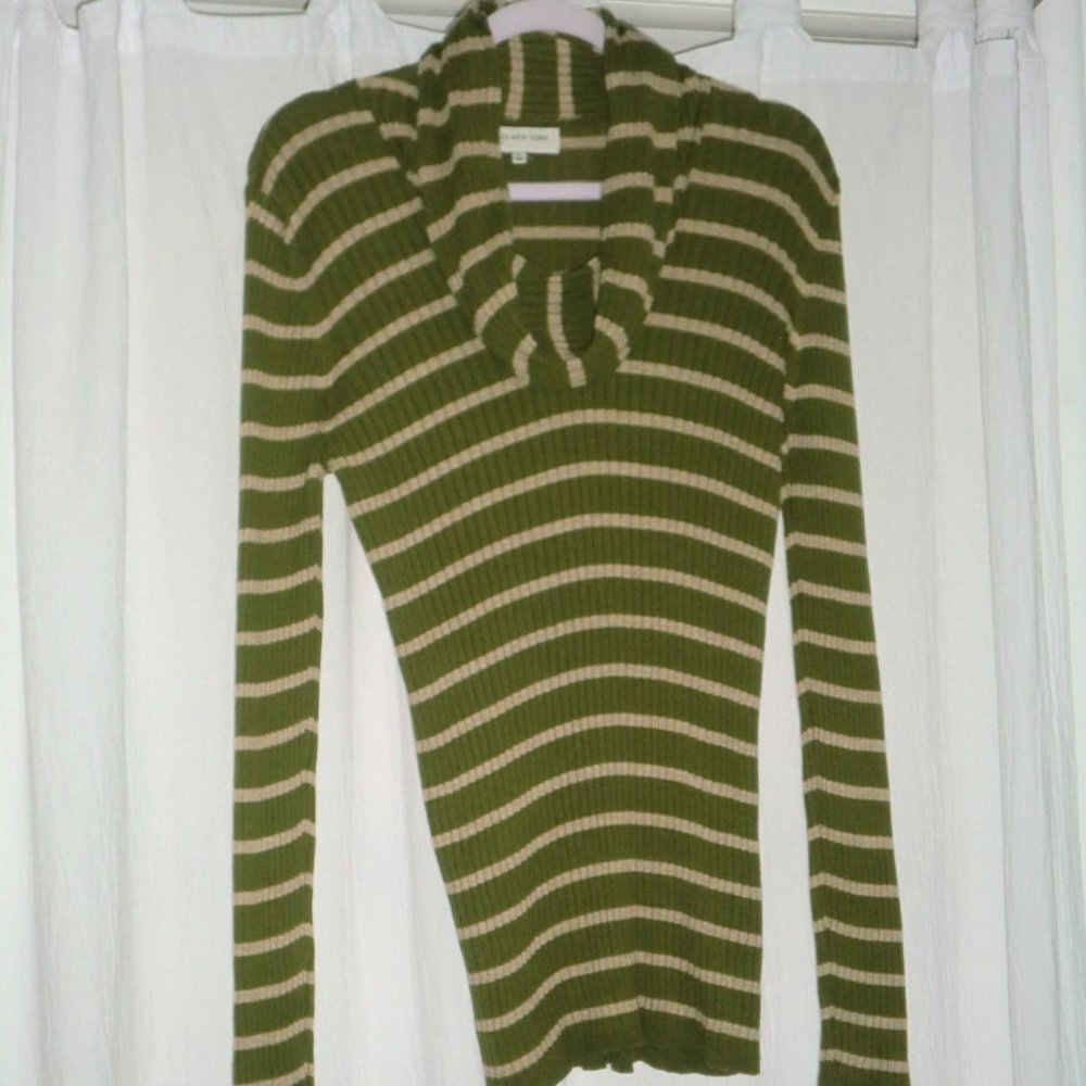 Jones New York Green & Beige Cowl Neck Sweater XL